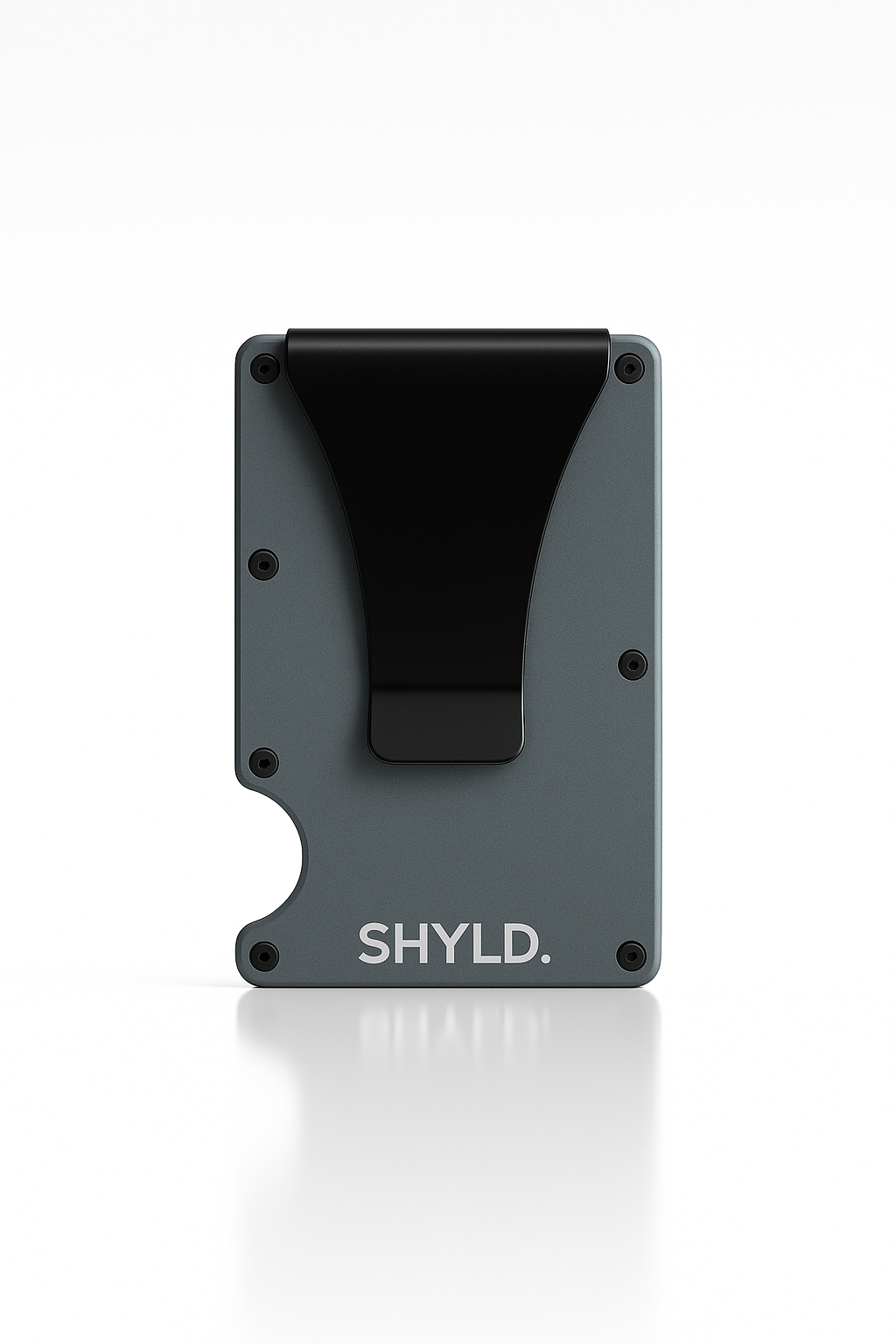 Porte-cartes en aluminium gris nuit avec clip noir- marque SHYLD.
