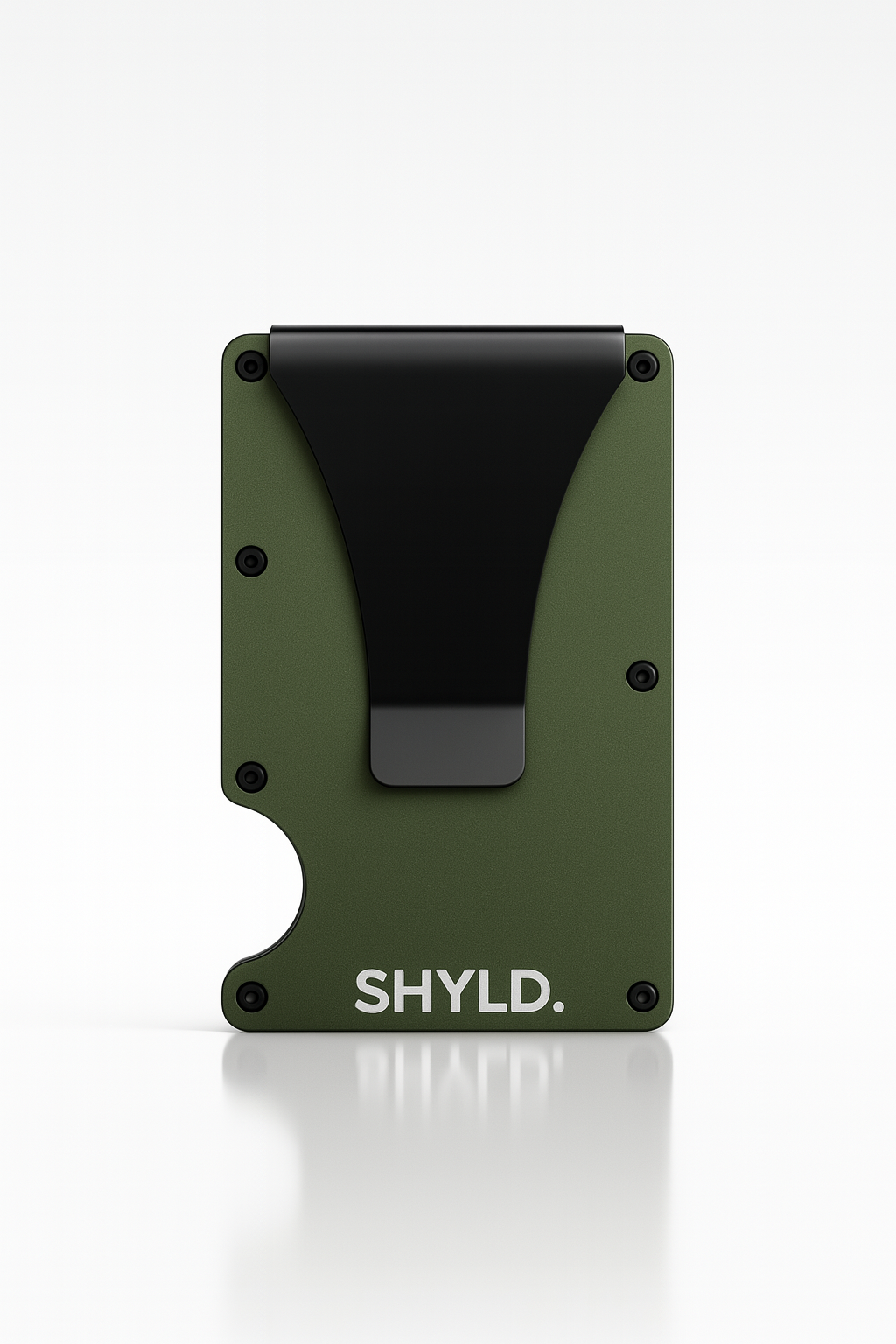 Porte-cartes en aluminium vert armée avec clip noir- marque SHYLD.