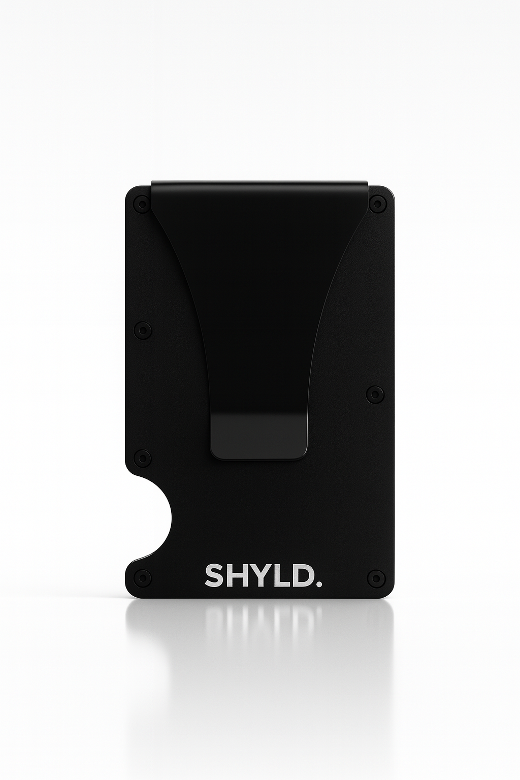 Porte-cartes RFID en aluminium noir avec clip noir- marque SHYLD.
