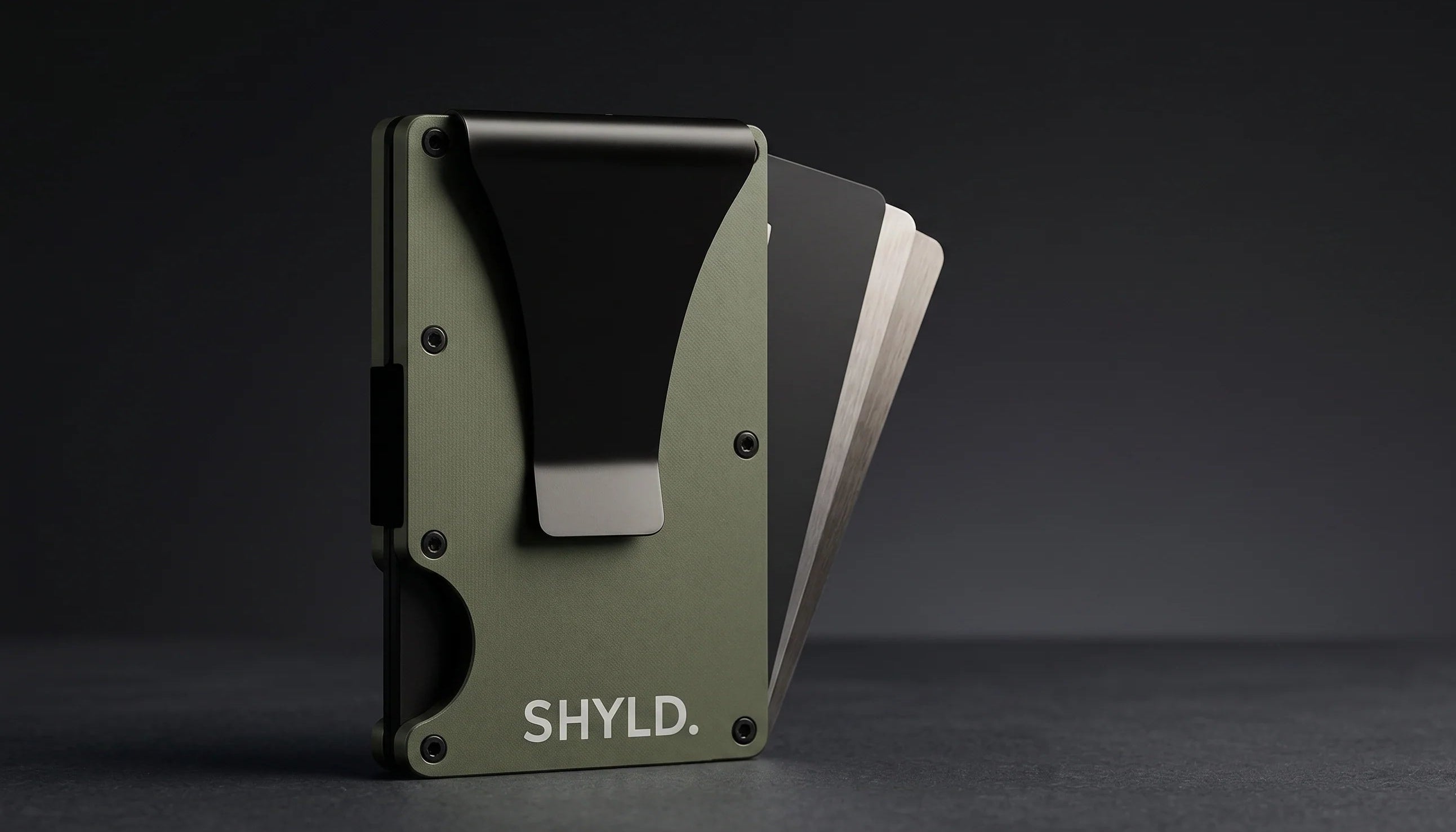 Portes-Cartes SHYLD en aluminium anodisé vert kaki avec pince à billets